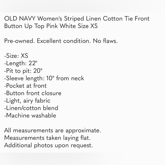 OLD NAVY Womens Striped Linen Cotton Tie Front Button Up Top Pink White Size XS - Picture 6 of 6